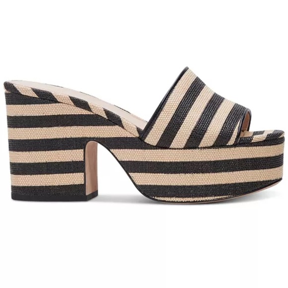 Kate Spade New York Ibiza Platform Sandals Black White Stripe - Picture 3 of 14
